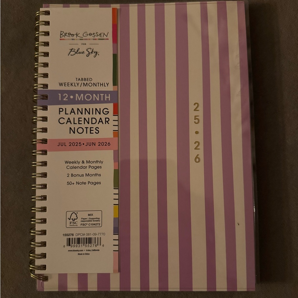 Blue Sky Lavender Striped Planner